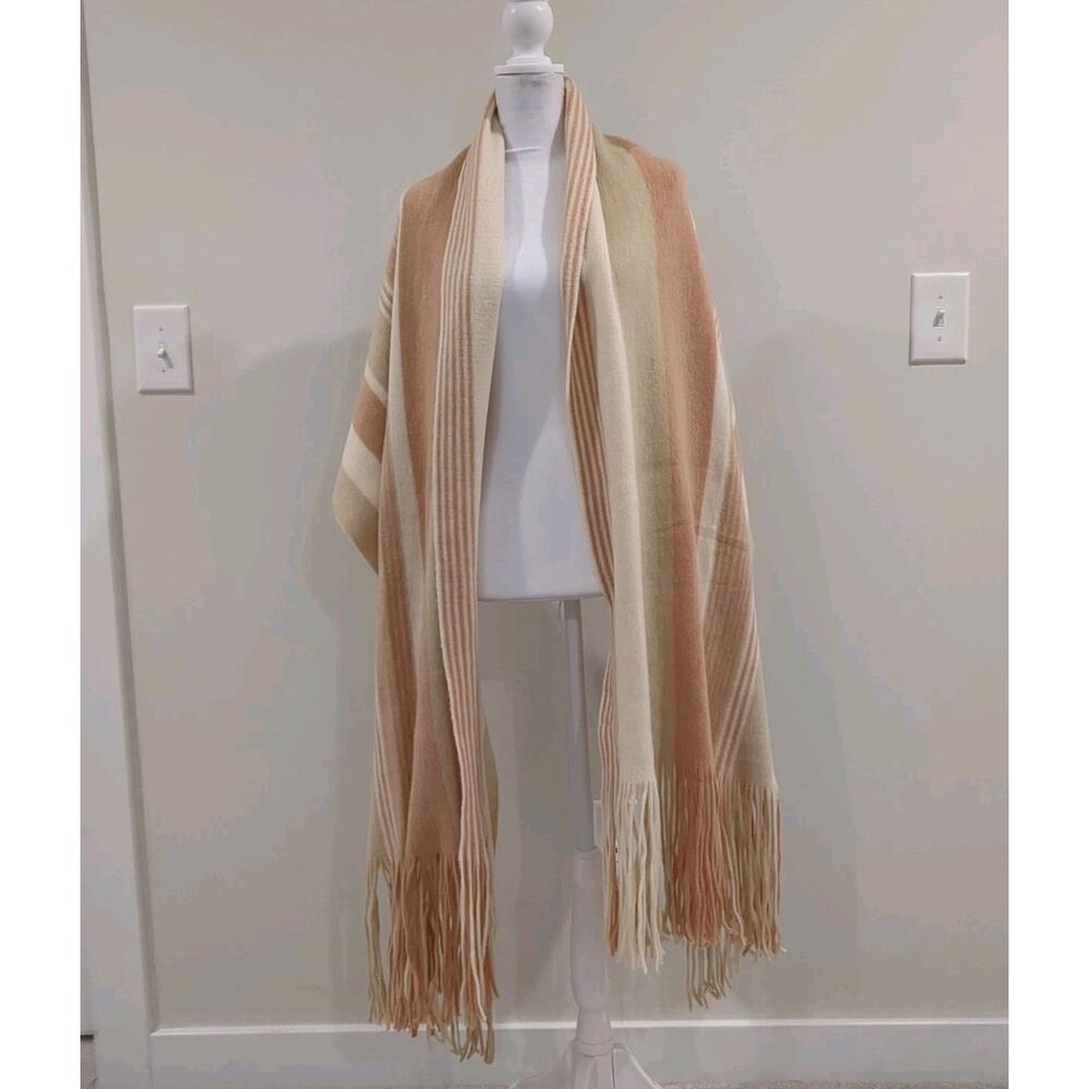 Free People Striped Fringe Scarf Shawl Wrap Cover Up Oversized Boho Chic Style